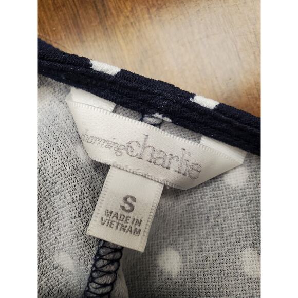 Women's Charming Charlie Navy Polka Dot Criss Cross Back Dress | Size Small - Picture 6 of 7